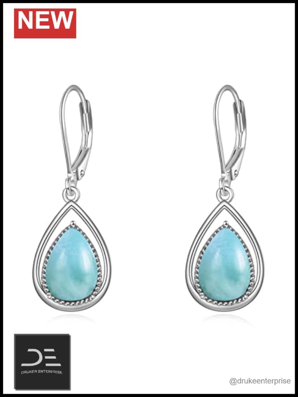 925 Sterling Silver Larimar Dangle Earrings Leverback Gift